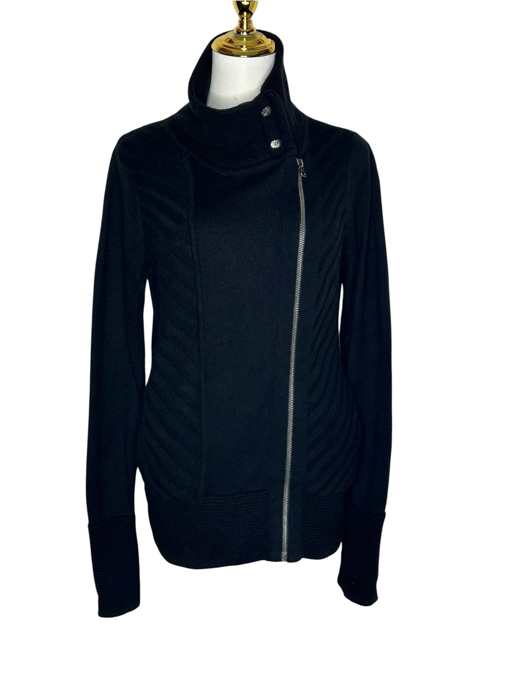 Athleta Mission Moto Black Jacket Sweater Gorpcore Sz M Athleisure Utility EUC